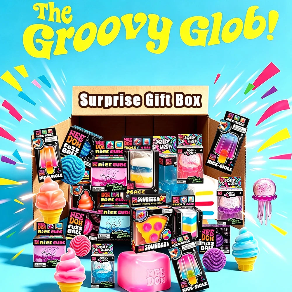 New Schylling NeeDoh Blind Box Jellyfish & Cube Squish Stress Relief Sensory Fidget Toy, Stress Relief Squeeze Toy Mystery Box