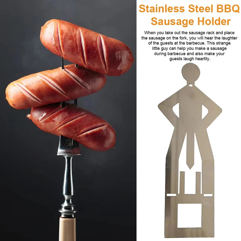 Stainless Steel BBQ Muscle Man Sausage Holder – Fun Sausage Grill, Reusable Hot Dog Grill, Perfect for Outdoor Camping Supplies