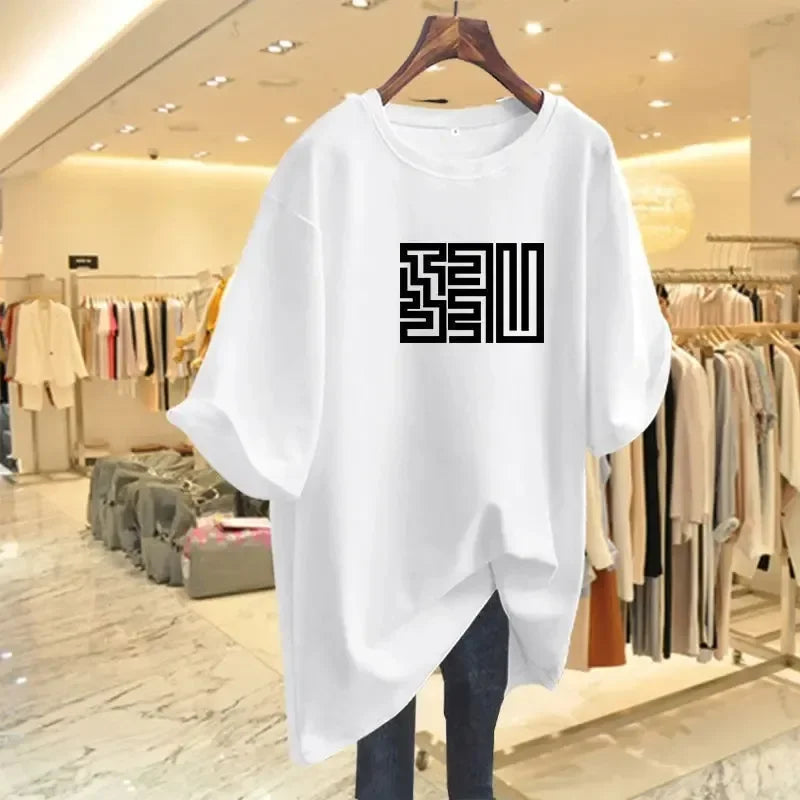 Summer High Quality Women Plus Size T-shirt Casual Harajuku Fashion Cotton Printed T-shirt High Quality Beauty Loose Top T-shirt