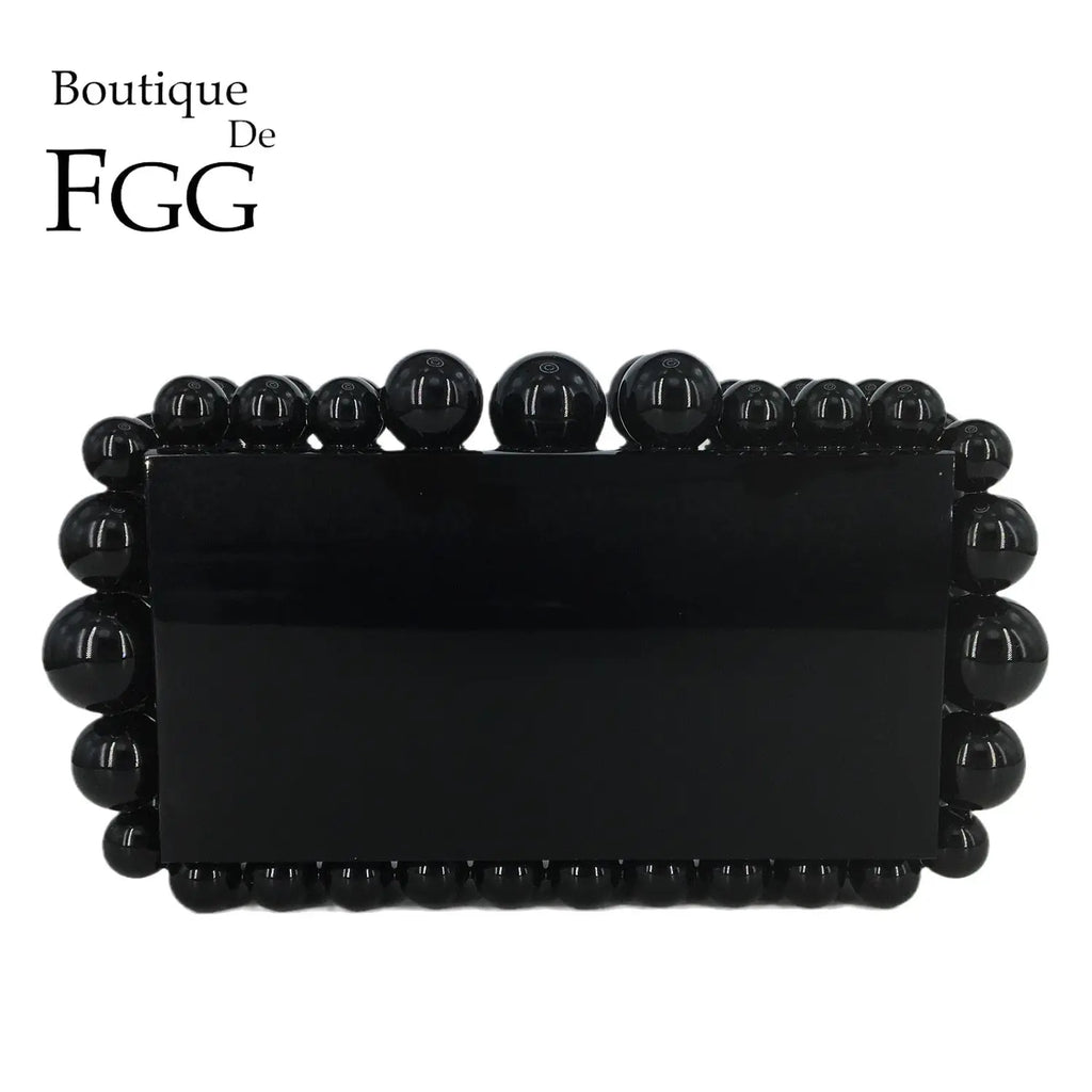 Boutique De FGG Women Acrylic Box Clutch Beaded Evening Handbags Casual Clutches Purse Chain Shoulder Bags Crossbody Bag