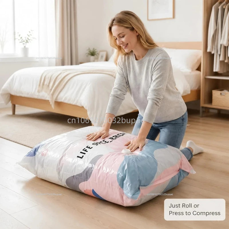 No Pump Vacuum Compression Bag  Space Saving Compression Bag Reusable Visible Organizer Quilt Blanket Clothes Wardrobe Storage