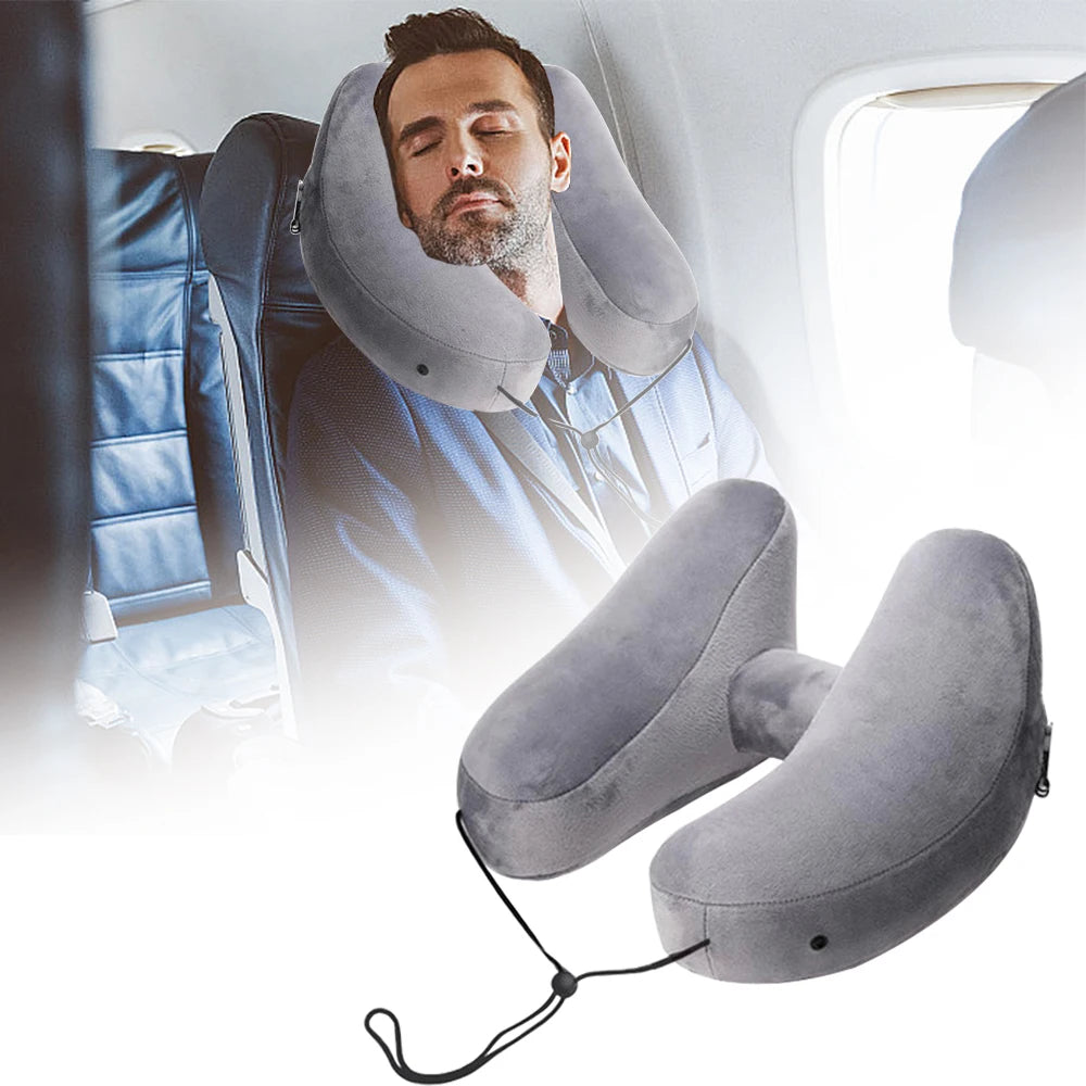 Inflatable Neck Pillow With hood Portable U-Shaped Pillow Car Neck Rest Cushion Travel Neck Pillow H-Shaped Inflatable Pillow