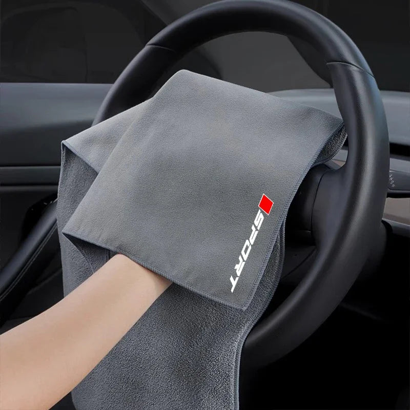 2Pcs Non-Falling Hair Suede Car Wash Towel for Audi A1 A3 A4 A5 A6 A7  Interior Cleaning Cloth Efficient Drying Auto Accessories