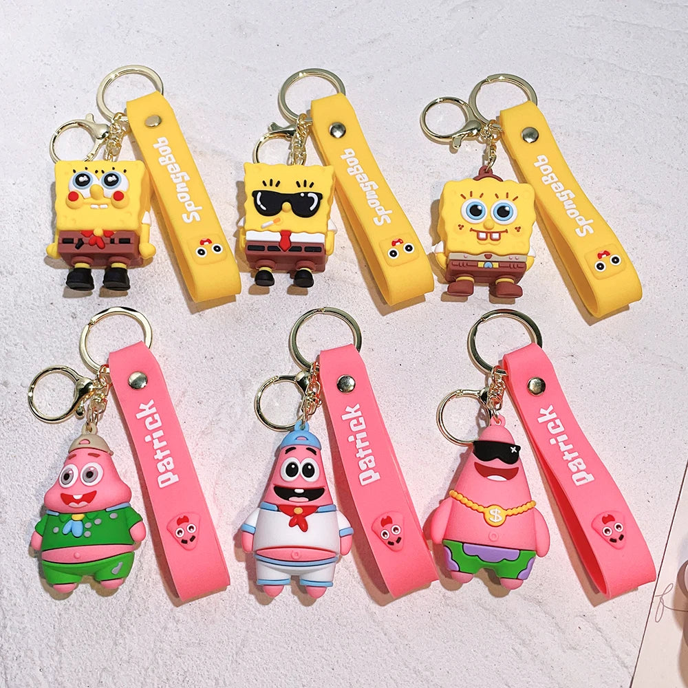 Kawaii Anime Spongebob Squarepants Patrick Star PVC Keychain Backpack Decoration Birthday Gift For Children