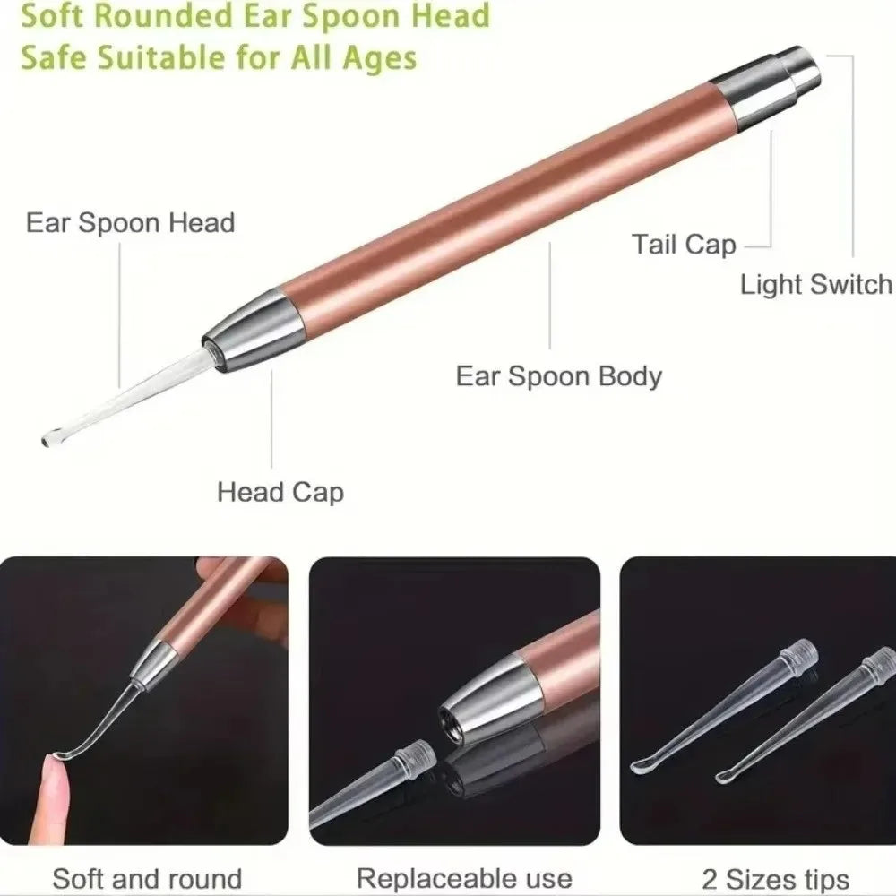 Ear Cleaning Tool Illuminated Ear Spoon Ear Wax Remover Tweezer Safe Visible Ear Pick Cleaner For Kids Adults Ear Care Accessory