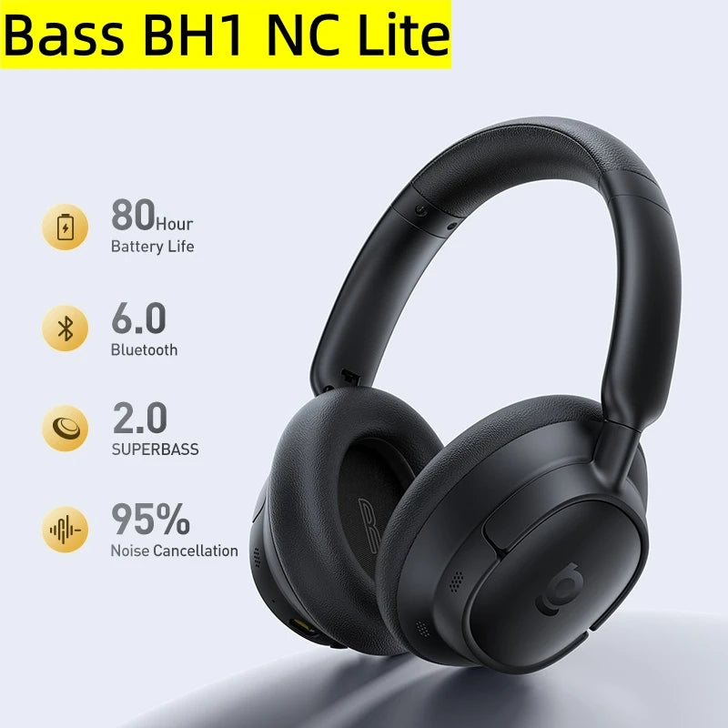 Baseus Bass EH10 NC Wireless Headphones Bluetooth 6.0 Noise Canceling 45dB Over Ear HeadsetSpatial Audio Earphone 80H Time