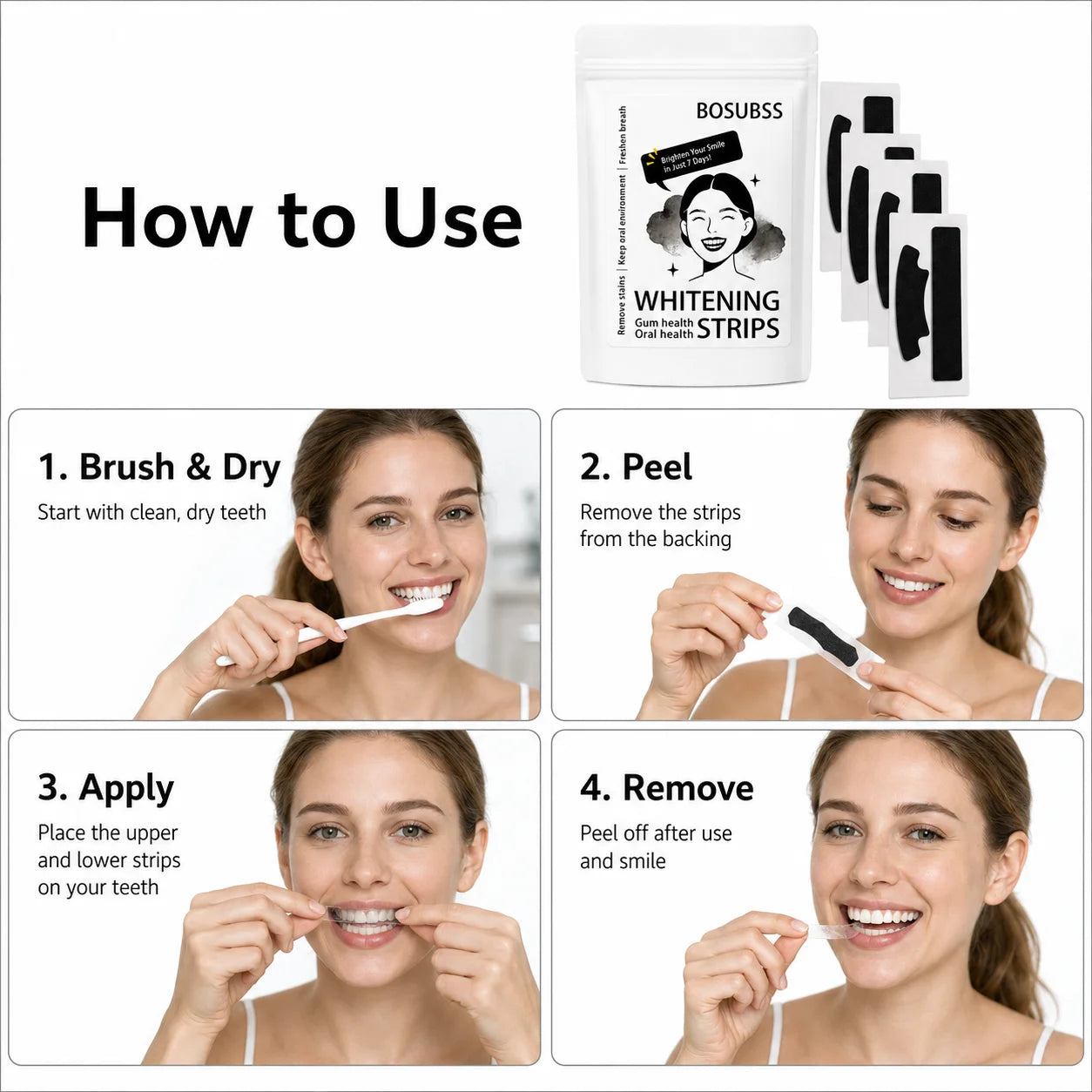4Pcs Purple Teeth Whitening Strips, Dry Sticker Design, Portable Travel Teeth Brightening Patches for Daily Oral Care