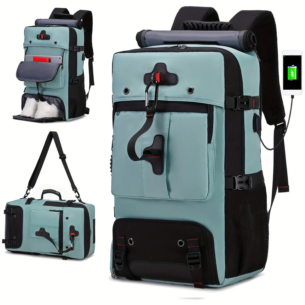 Large capacity portable backpack, airline approved shoe compartment backpack, 17 inch laptop backpack, business work gym weekend
