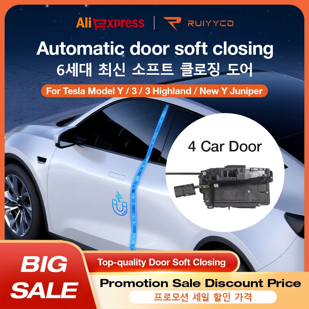 Soft Close Door System for Tesla Model 3 Y 2021-2024 Anti-Pinch Electric Suction Door 4-Doors Upgrade for Model Y Juniper