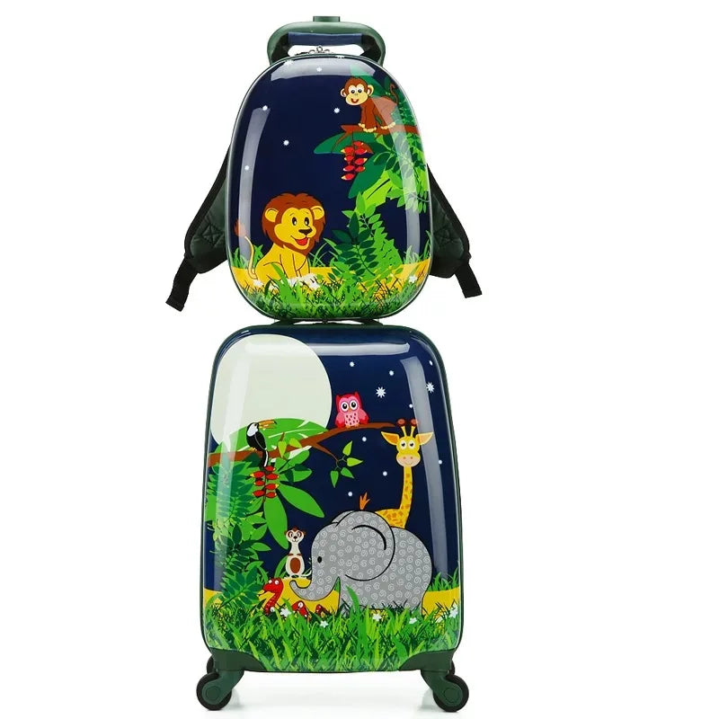 Cartoon trolley suitcase with backpack set children's cute 13 inch bag boys girls 18 inch carry on rolling luggage travel valise