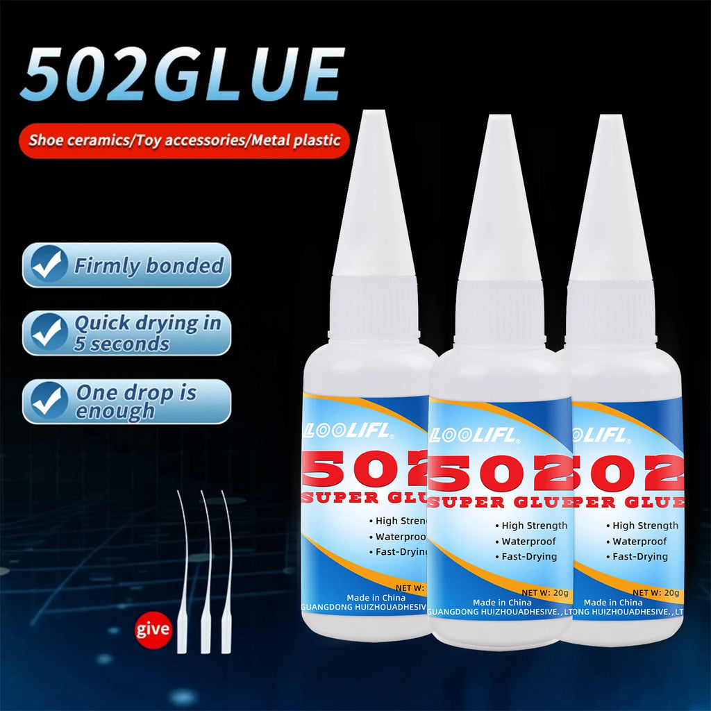 LOOLIFL 1-5pcs 502 Super Glue Instant Quick-drying Cyanoacrylate Adhesive Leather Rubber Wood Metal Strong Bond Liquid Glue Tool