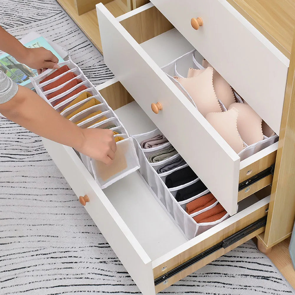 3-Pack Home Storage Boxes Foldable Plaid Underwear Combination Bags - Nylon Drawer Dividers for Socks Panties and Underwear