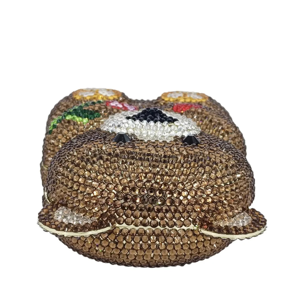 Boutique De FGG Brown Crystal Teddy Bear Evening Clutch Bags for Women Wedding Party Mini Minaudiere Purses and Handbags