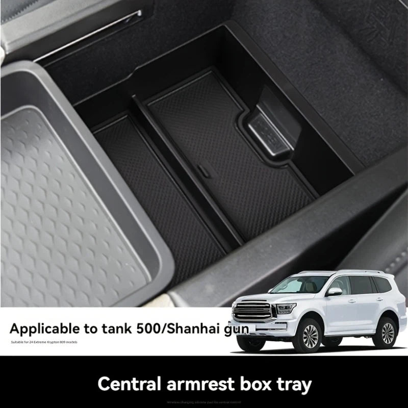 Car Interior Accessories Center Console Tray Armrest Storage Box Divider ABS Black Functional Car Tray For Great Wall Tank 500