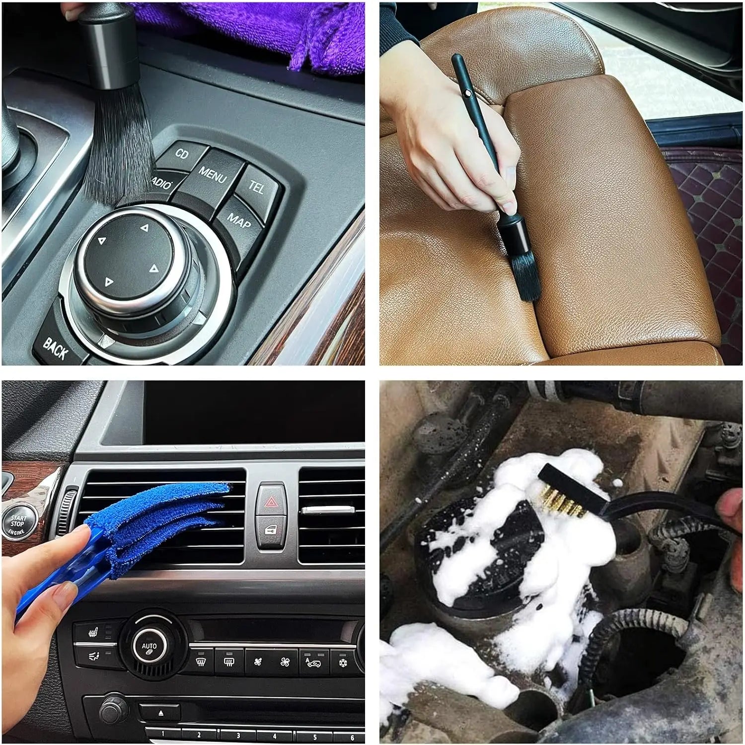 28pcs Car Wash Detail Kit, Multi-Purpose Drill Brush Set, Dust Removal Brush, Waxing Sponge Pad, Professional Car Care Kit