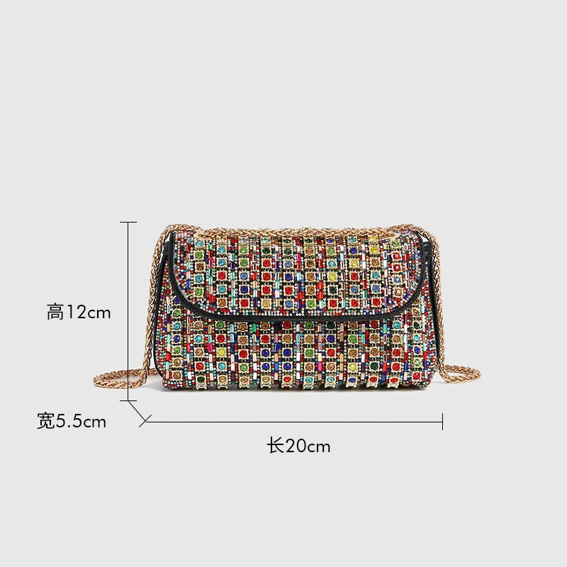 Colorful Rhinestone Bag Fashionable Large Capacity Oblique Span Shoulder Bag Crystal-Embellished Party Clutch Torebka Wieczorowa