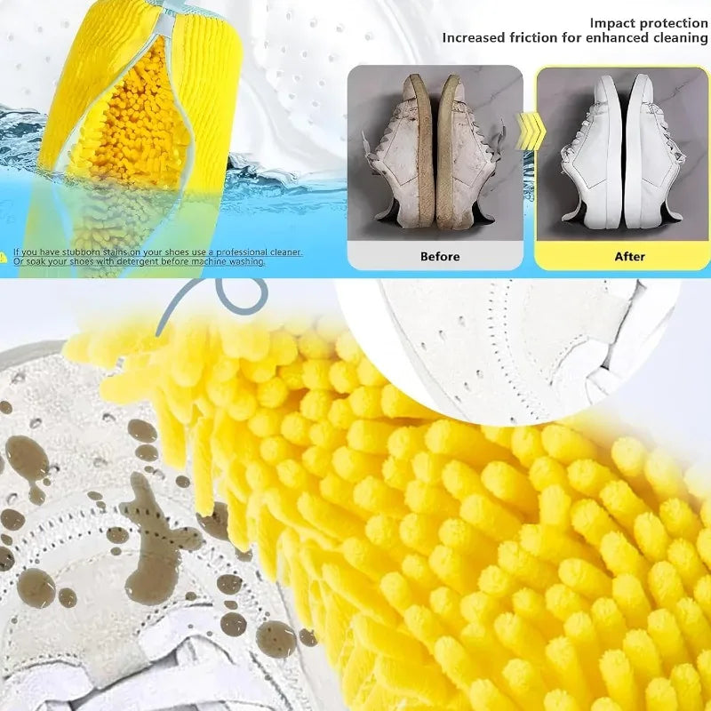 Shoe Washing Machine Bag Fluffy Fiber 360 Surround Cleaning Reusable Durable Laundry Bag With Zipper Closure 1Pc For Sneakers