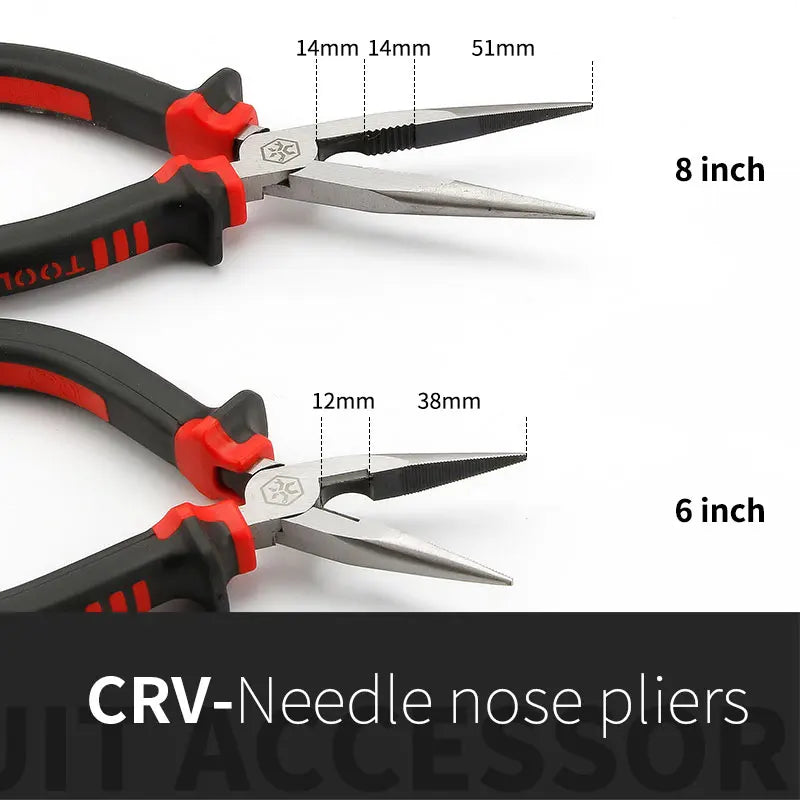 Crome Vanadium 6/8 Inch Long Nose Plier 1Pcs Needle Nose Pliers Press Tool Multi Hand Tool with Double Colour Handle