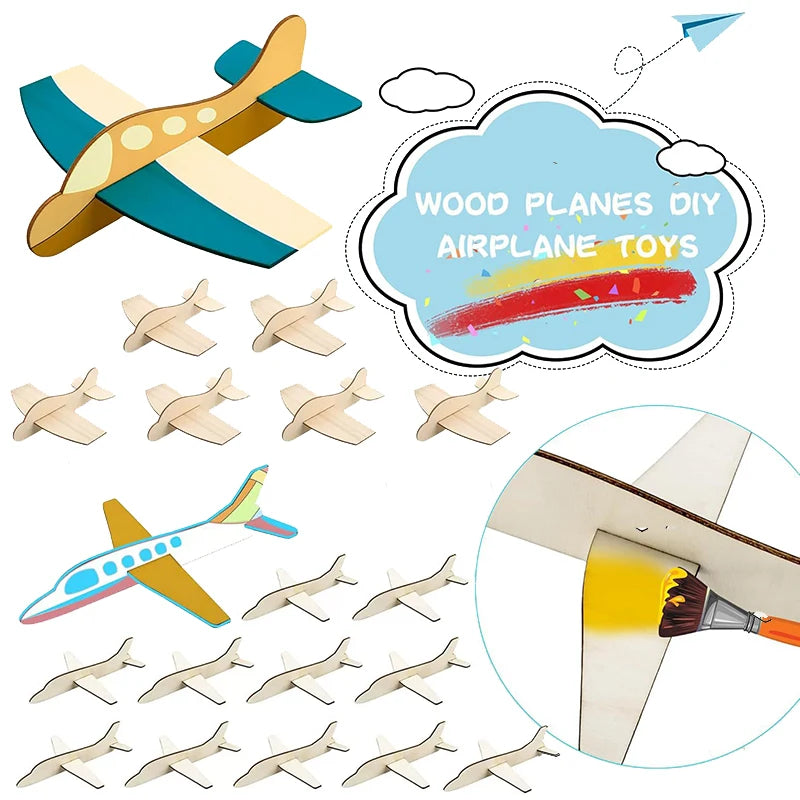 Kids DIY Graffiti Wooden Board Airplane Craft Toys Parish Open Learning Drawing Materials Glider 3D Puzzles Airplane Model Toys