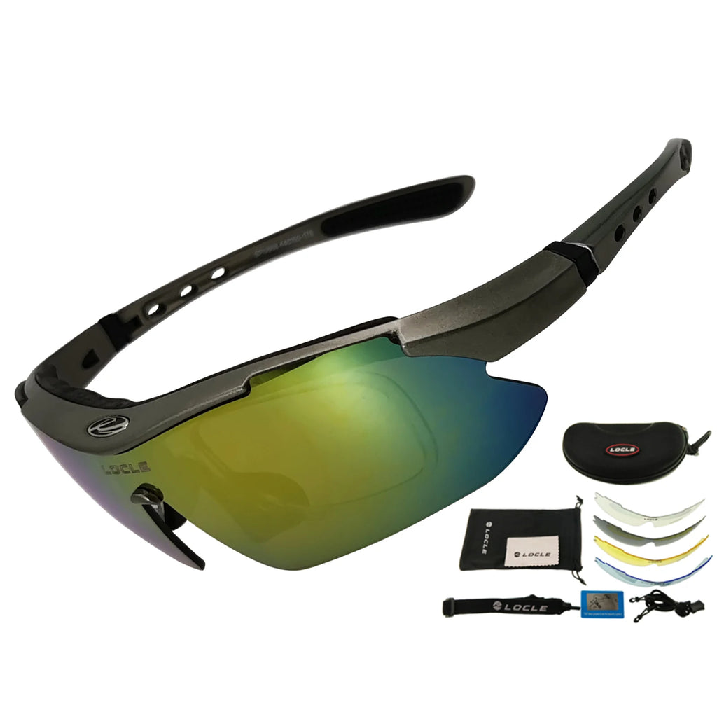 LOCLE Hiking Glasses UV400 Polarized Sunglasses Men Tactical Shooting Goggles Fishing Climbing Sport Glasses Cycling Goggles