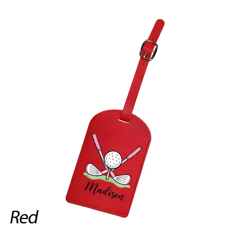 Custom Golf Luggage Tag Synthetic Leather Name ID Label with Privacy Flap Sporty Style Perfect for Suitcases Backpacks Gym Bags