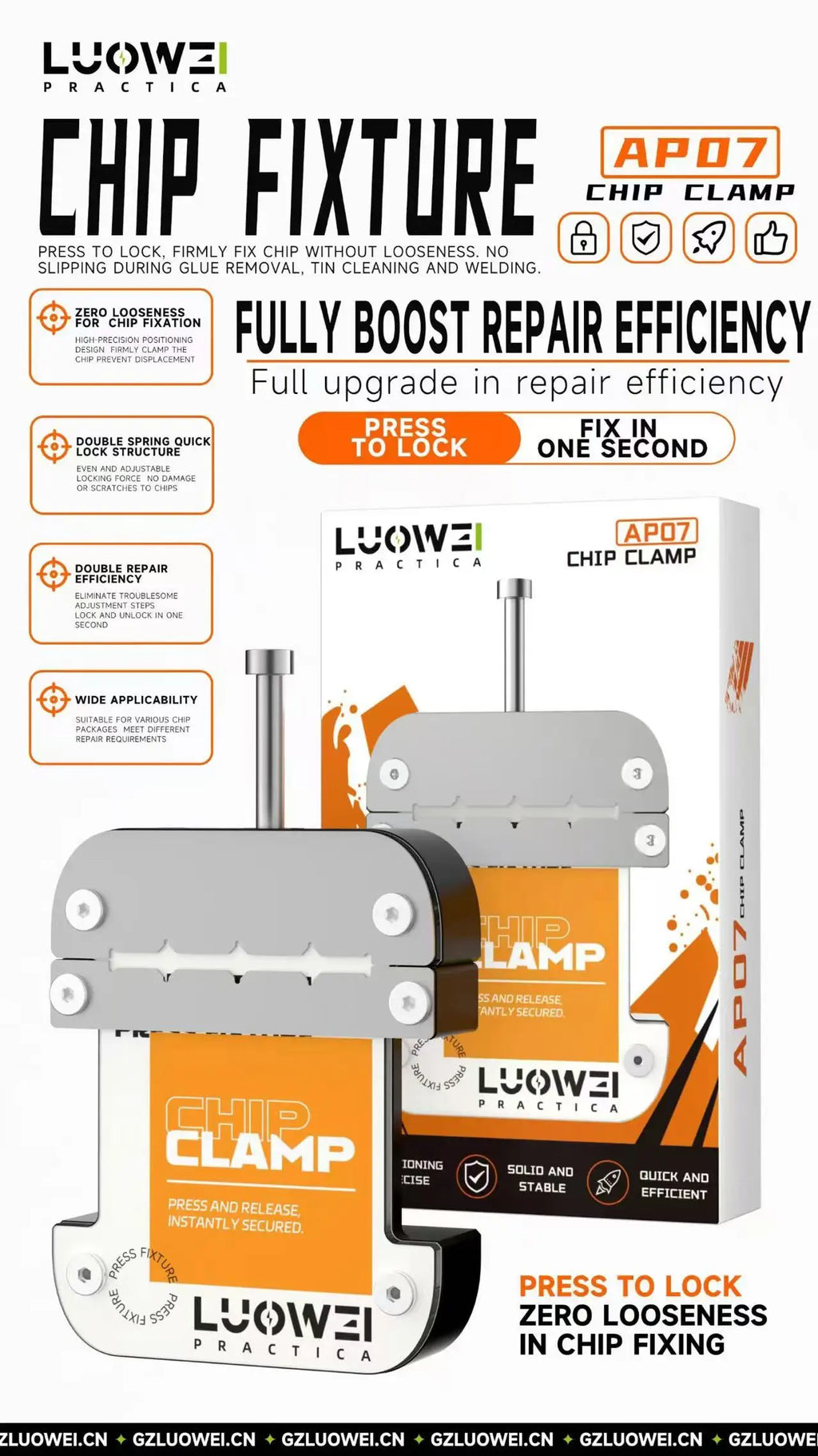 LUOWEI AP07 High Temperature Resistant Chip Clamp Mobile Phone Repair Motherboard Remove/Glue Clean/Chip Soldering Fix Fixture