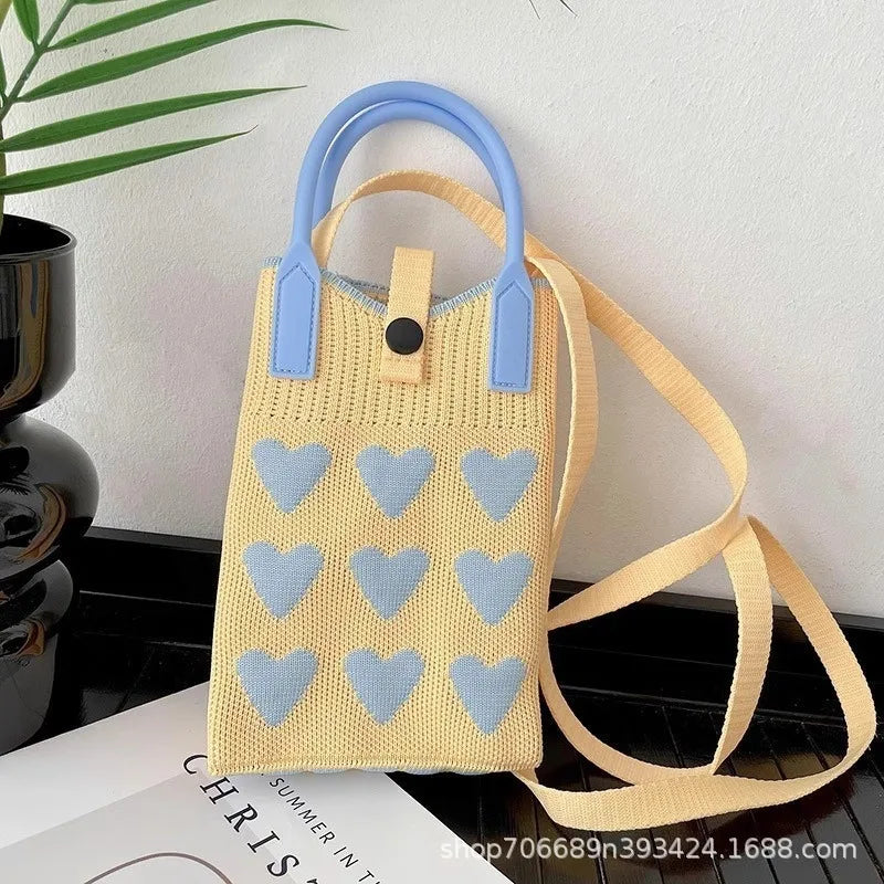 Love mobile phone bag female Korean version knitted sweet hand carry messenger versatile student small change bag storage messen