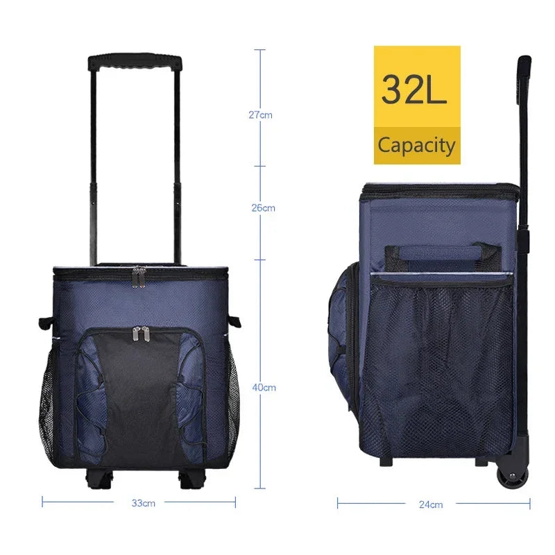 Cooler with Wheels and Handle Removable Wheels Insulated Portable Rolling Cooler Bag for Camping Hiking BBQ Summer Beach Travel
