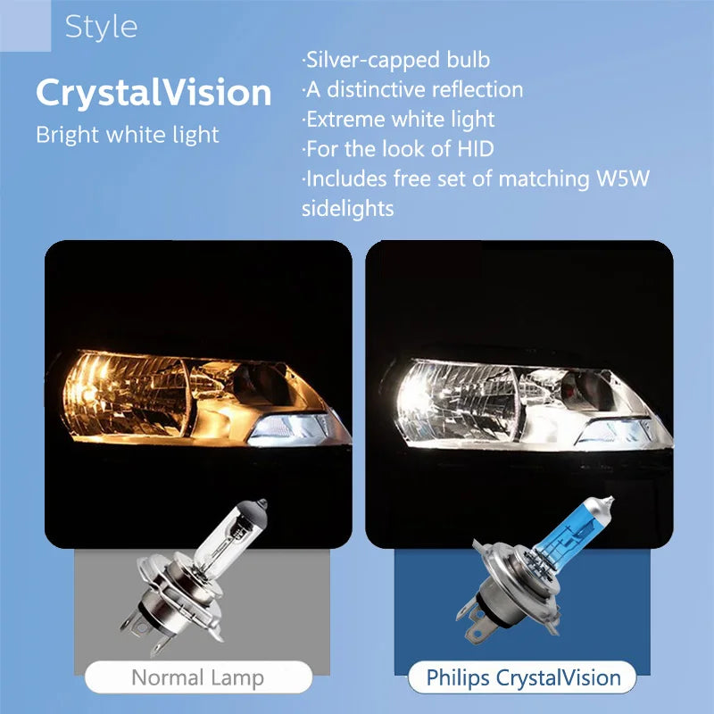 Philips Crystal Vision H1 H11 HB3 HB4 9005 9006 12V CV 4300K Bright White Car Halogen Head Light Auto Lamp (Twin)