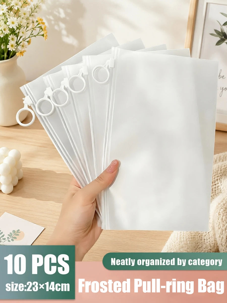 10/20pcs Frosted Waterproof Zipper Bag Portable Travel Storage Organizer Reusable Pull-Ring Pouch Multifunctional Subpackage Bag