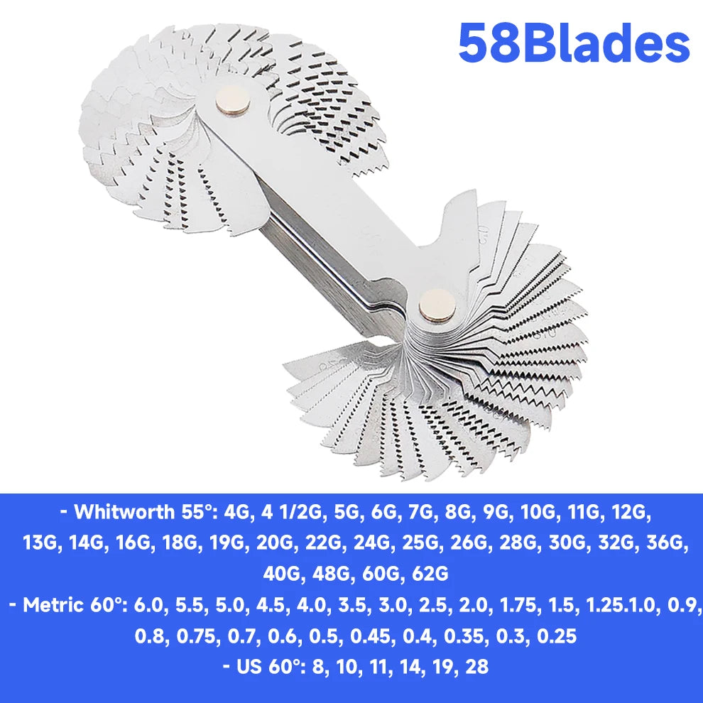 20-58 Blades Screw Pitch Gauge Metric & Imperial & US Screw Meter SAE Whitworth 55/60 Degree Metrisch Thread Measurement Tools