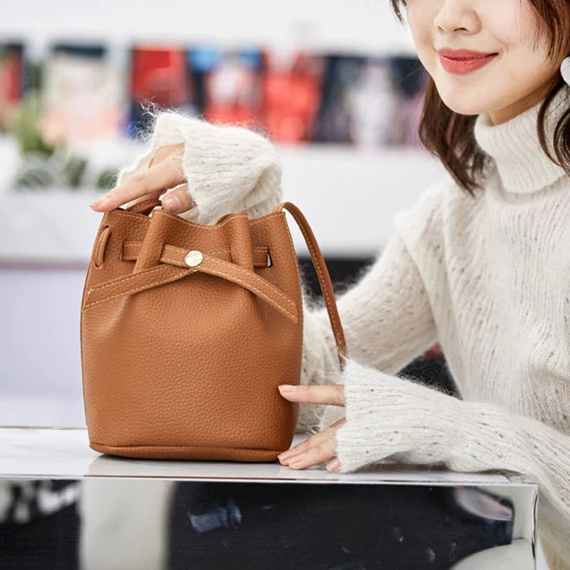 Hand Bag Ladies Women's Crossbody Bags Large Capacity PU Leather Bucket Bag Portable Cross Body Bucket Bag Single Shoulder Bag