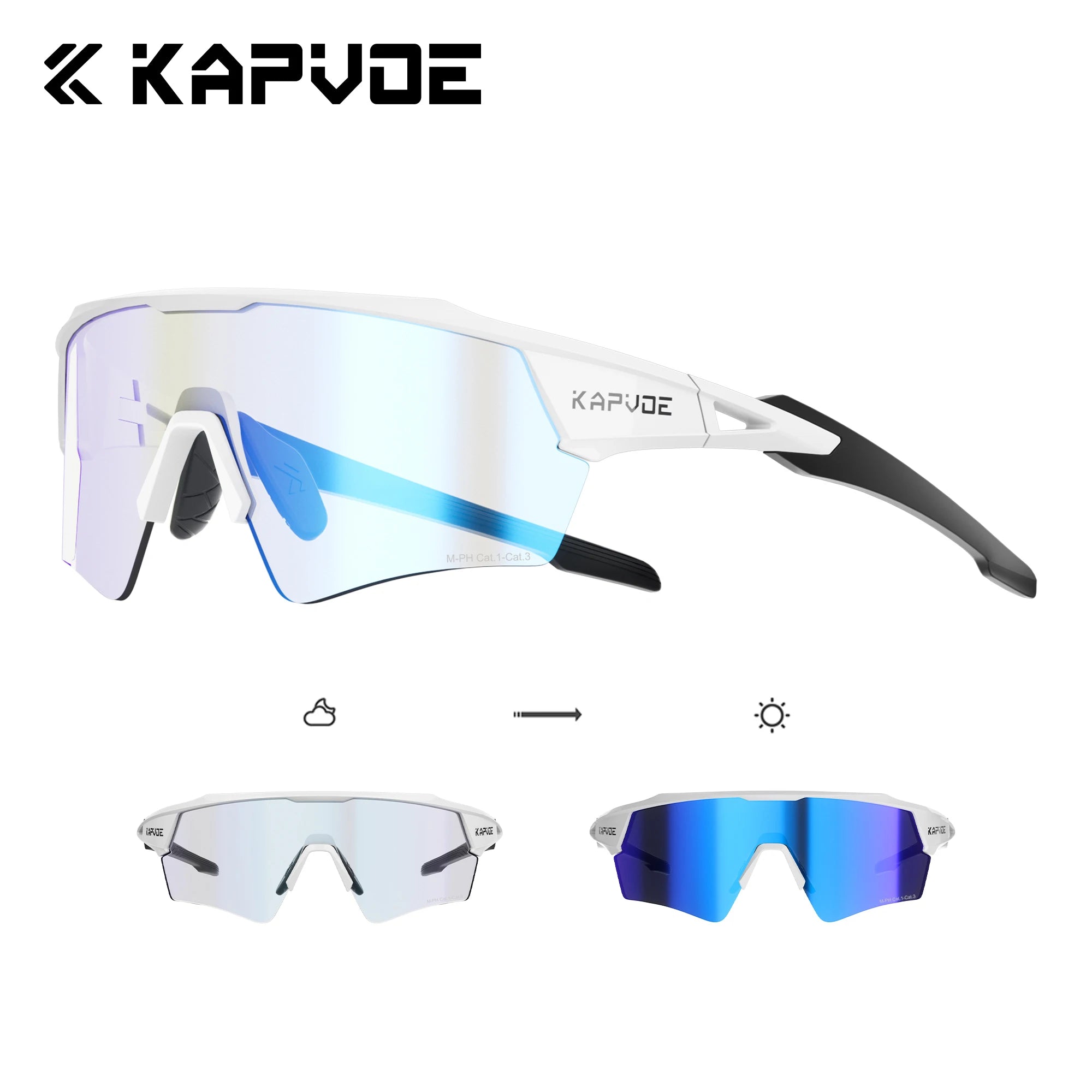 Kapvoe Hot Shadowless Photochromic Cycling Glasses Lighteight UV400 Sunglasses Men Women Bike MTB Eyewear Riding Outdoor Running