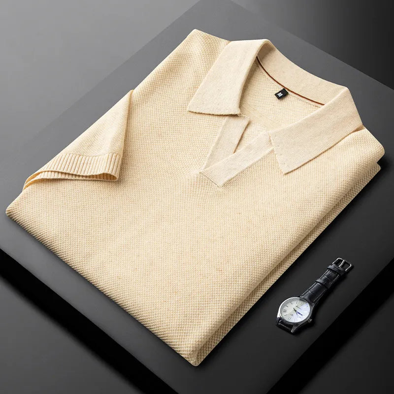 Minglu Lyocell Linen Summer Knitted Men's Sets Luxury Short Sleeve V Collar Male Polo Shirts Sport Casual Man Sweatsuits