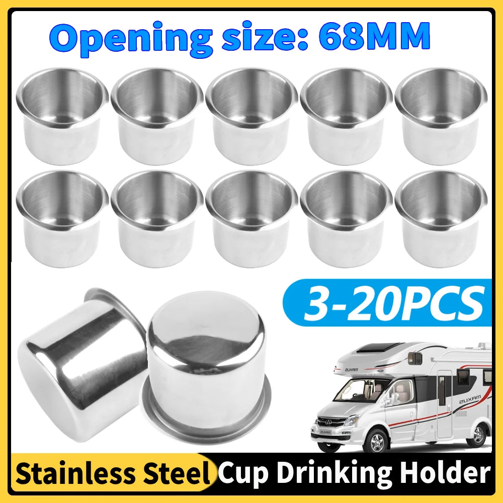 3-20pcs 68MM Stainless Steel Cup Holder Durable Cup Drink Holder for Truck Marine Boat Yacht Rv Camper Table Drink Rack Support