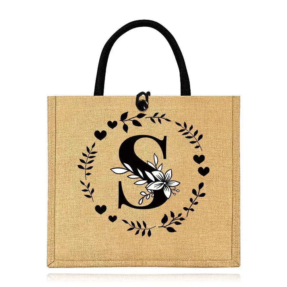 Flax Bag Fastener Handbag Organizer Storage Jute Tote Bags Imitation Cotton Women Valise Portable Garland Letter Printing Series