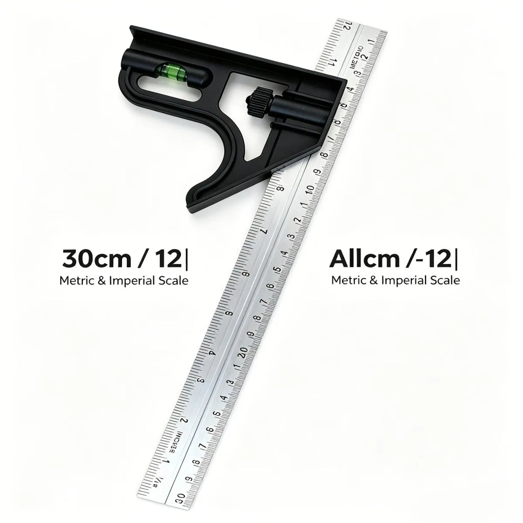 Plastic Base, Metal Aluminum Combination Square with Movable Horizontal Scale, Suitable for 90° and 45° Angle Marking