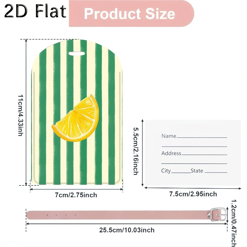 Luggage Tag Travel Baggage Identifier with Lemon Slice Green Striped Pattern for Suitcase Bag Luggage Label Accessories