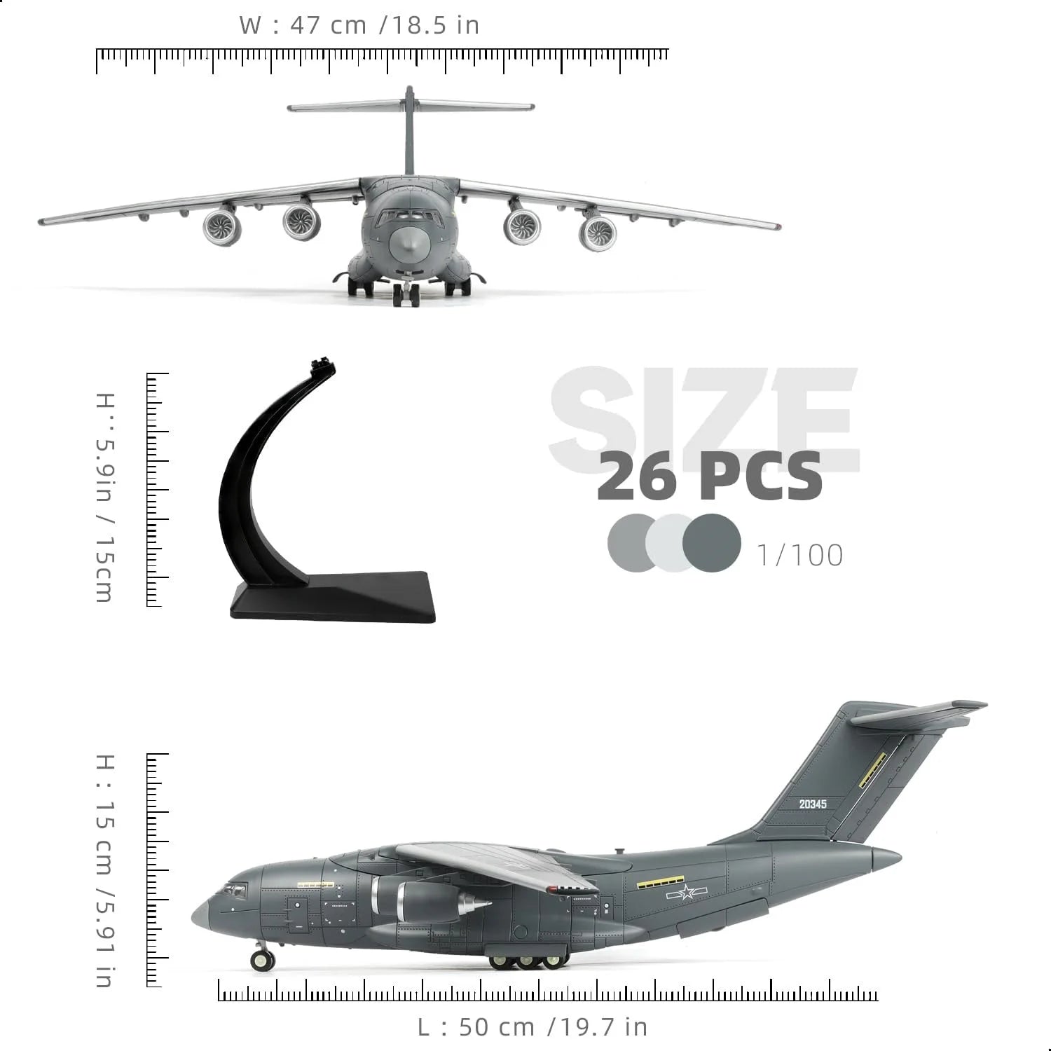 1:100 Scale Y-20 Transport Aircraft Quick Assembly Model Kit, Plastic Y-20 Fun Toy Airplane Assembly Model Kids Gift Suitable