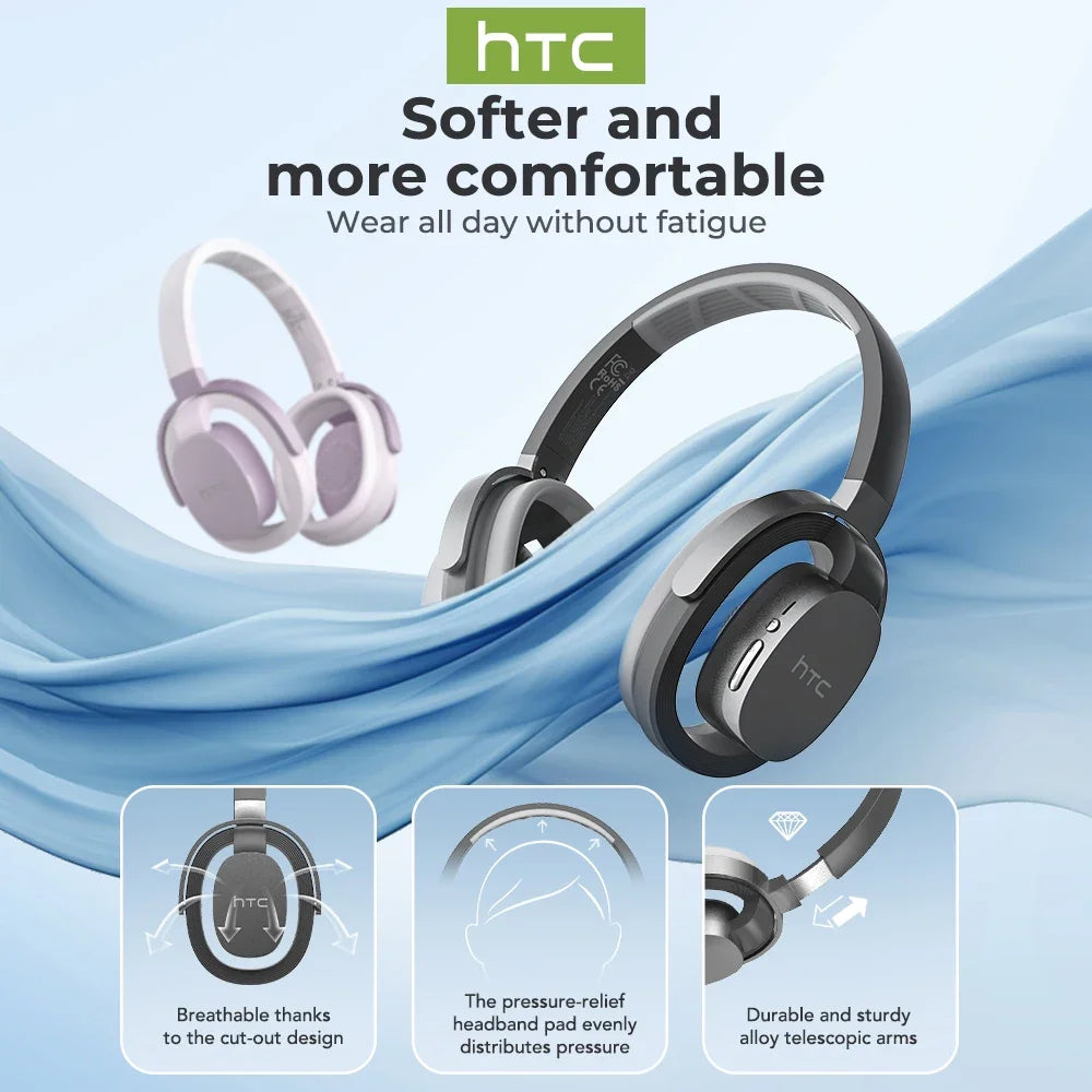 HTC HP07 Bluetooth V6.0 Wireless Open-Ear Headphones Foldable Punchy Bass Headset for PC Laptop phone TV lightweight Hollow Airy