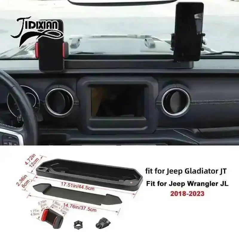JIDIXIAN for Jeep Wrangler JL 4Xe for Gladiator JT 2018 2019 2020 2021 2022 2023 2024 2025 Dashboard Phone Holder Storage Box