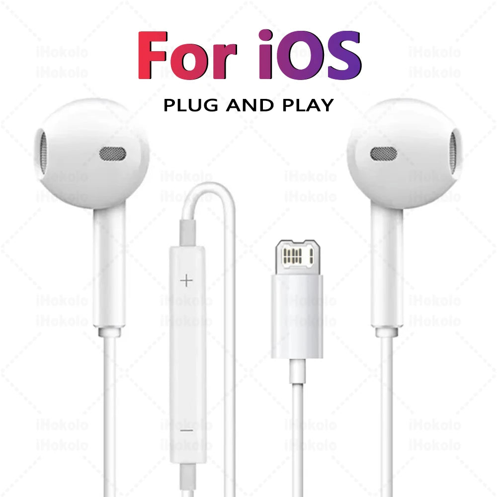 Original Headphones For Apple iPhone 17 16 15 Pro Max 14 13 12 11 USB-C Lightning 3.5mm Wired Earphone X 6 7 8 Phone Accessories