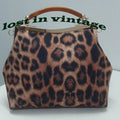 Lost in Vintage Leather Leopard Print Bag Kisslock Bag Purse Shoulder Cross Bags Metal Frame Clutch Detachable Chain 33x23x8cm