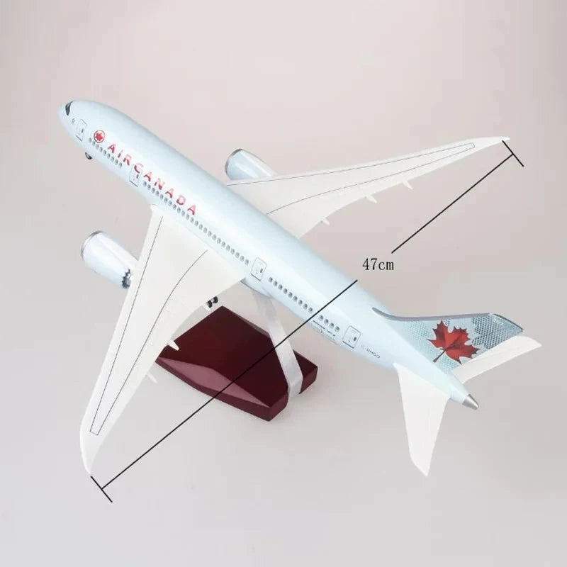 Toy Airplane Model B787 Canada Airline Aircraft 1/130 Scale 43cm Diecast Resin Model Kit With Lights Landing Gear Static Display