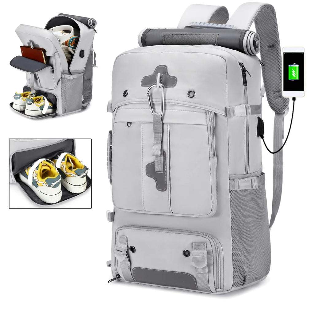 Large capacity portable backpack, airline approved shoe compartment backpack, 17 inch laptop backpack, business work gym weekend