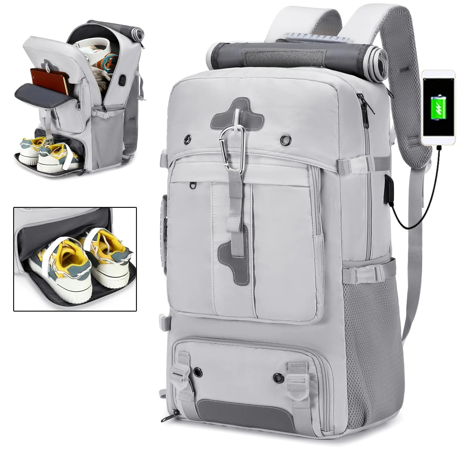 Large capacity portable backpack, airline approved shoe compartment backpack, 17 inch laptop backpack, business work gym weekend