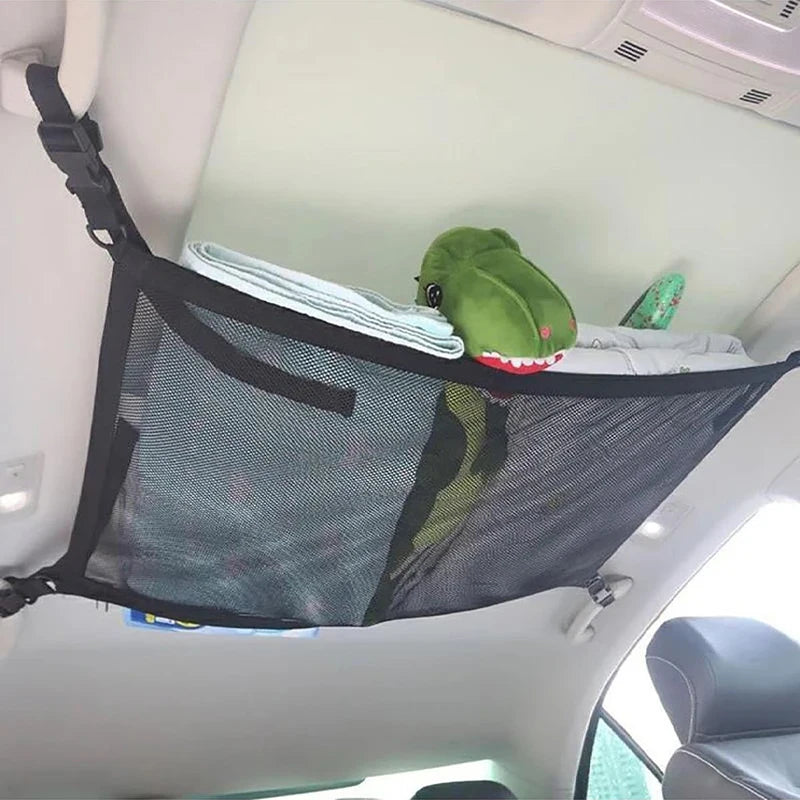 Car Ceiling Storage Net Pocket, Adjustable Roof Mesh Organizer Bag, Universal Auto Interior Roof Cargo Net for Travel Supplies