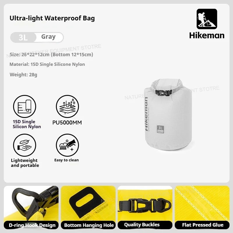 HIKEMAN Ultralight Storage Bag Silicon Coated Waterproof Bag Camping Clothing Stuff Sack Outdoor Compression Bag