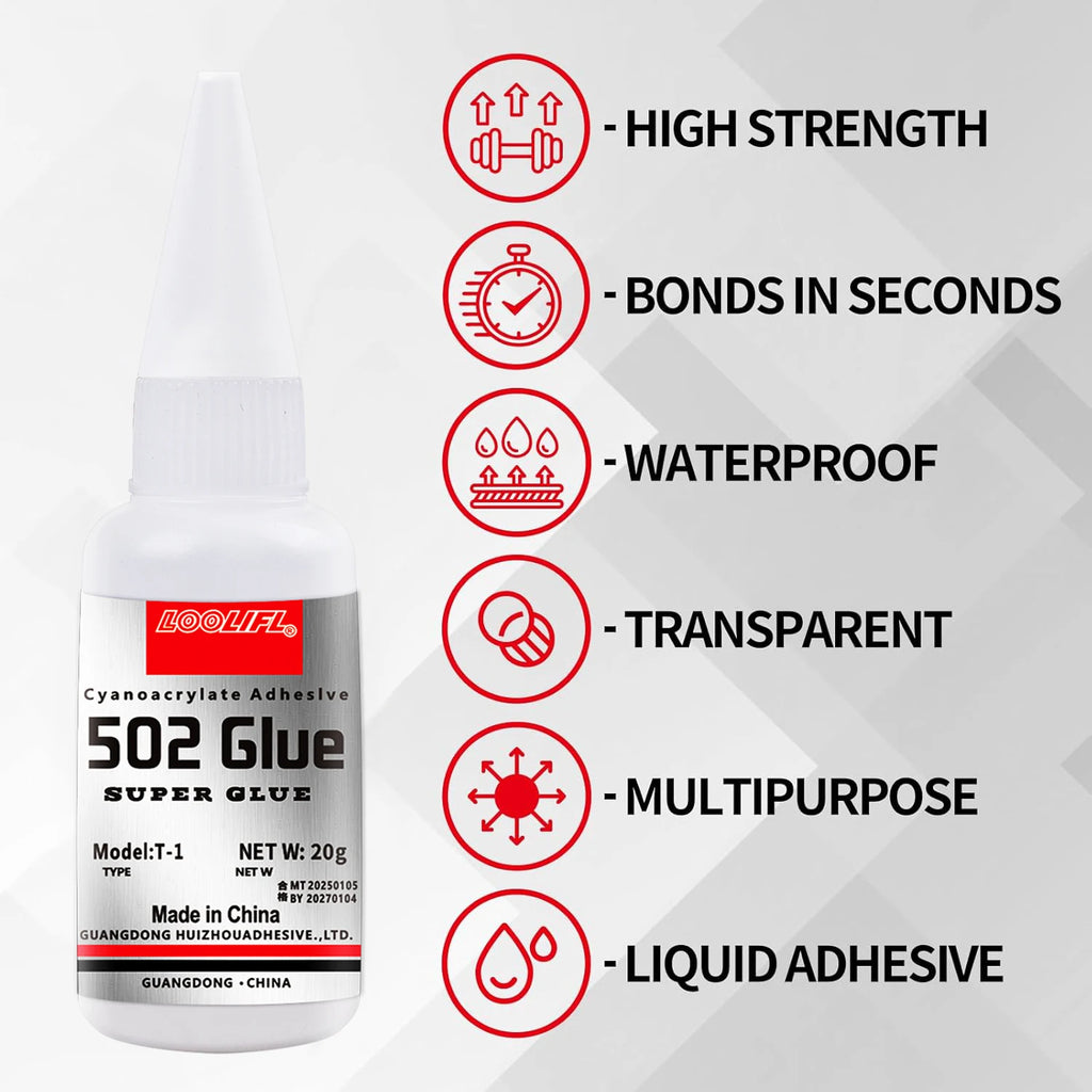 LOOLIFL 20g502 Super Glue Cyanoacrylate Adhesive Strong Bond Multi-Purpose for Shoes Ceramics Metal Plastic Toy Repair DIY Craft