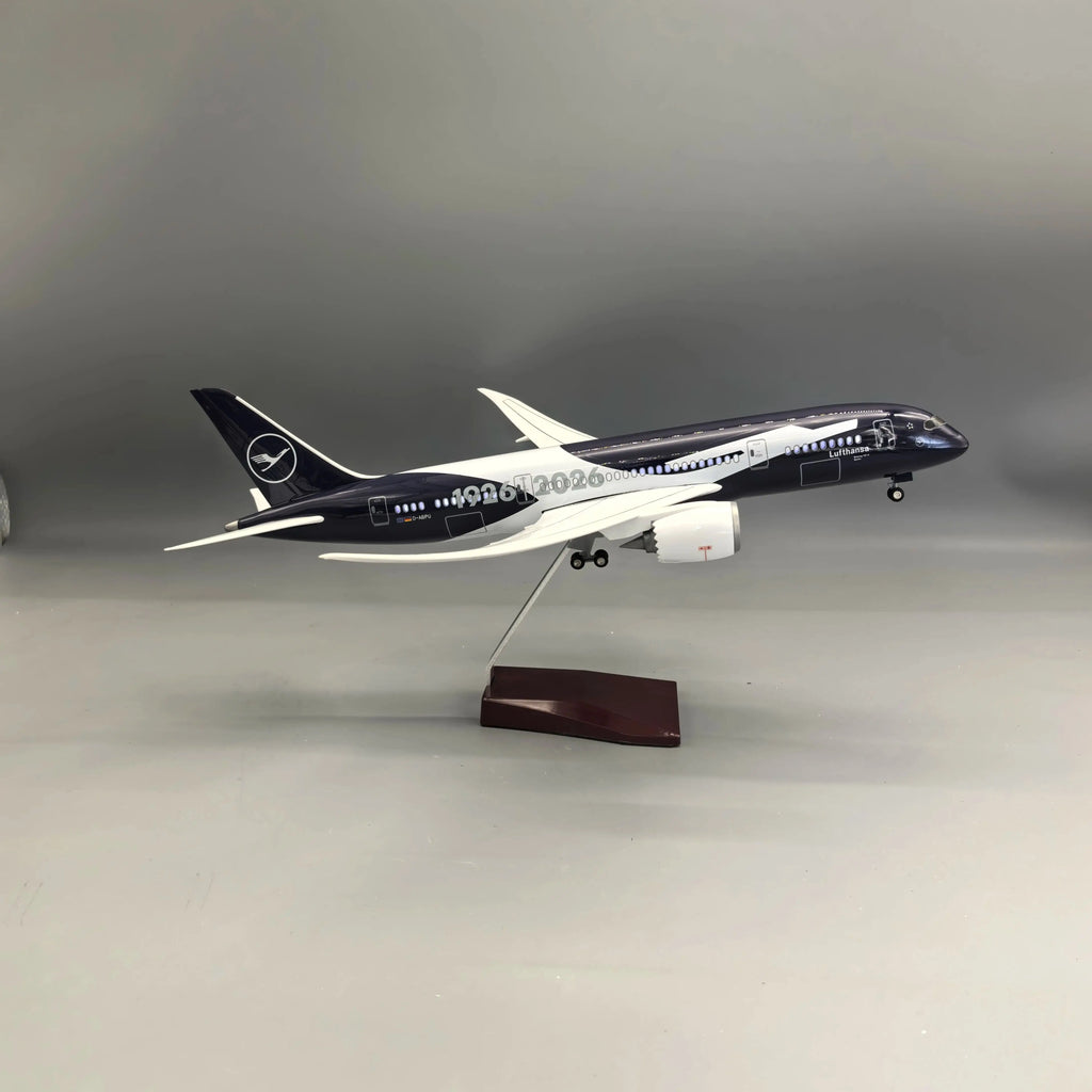 New 43cm Lufthansa Plane Model B787 Miniature Airplane 100 Years Collectible Scale Aircraft Toy Resin With Wheels Voice Control